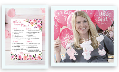 Floral Girl Baby Shower Game - What's On Your Phone • SET of 25