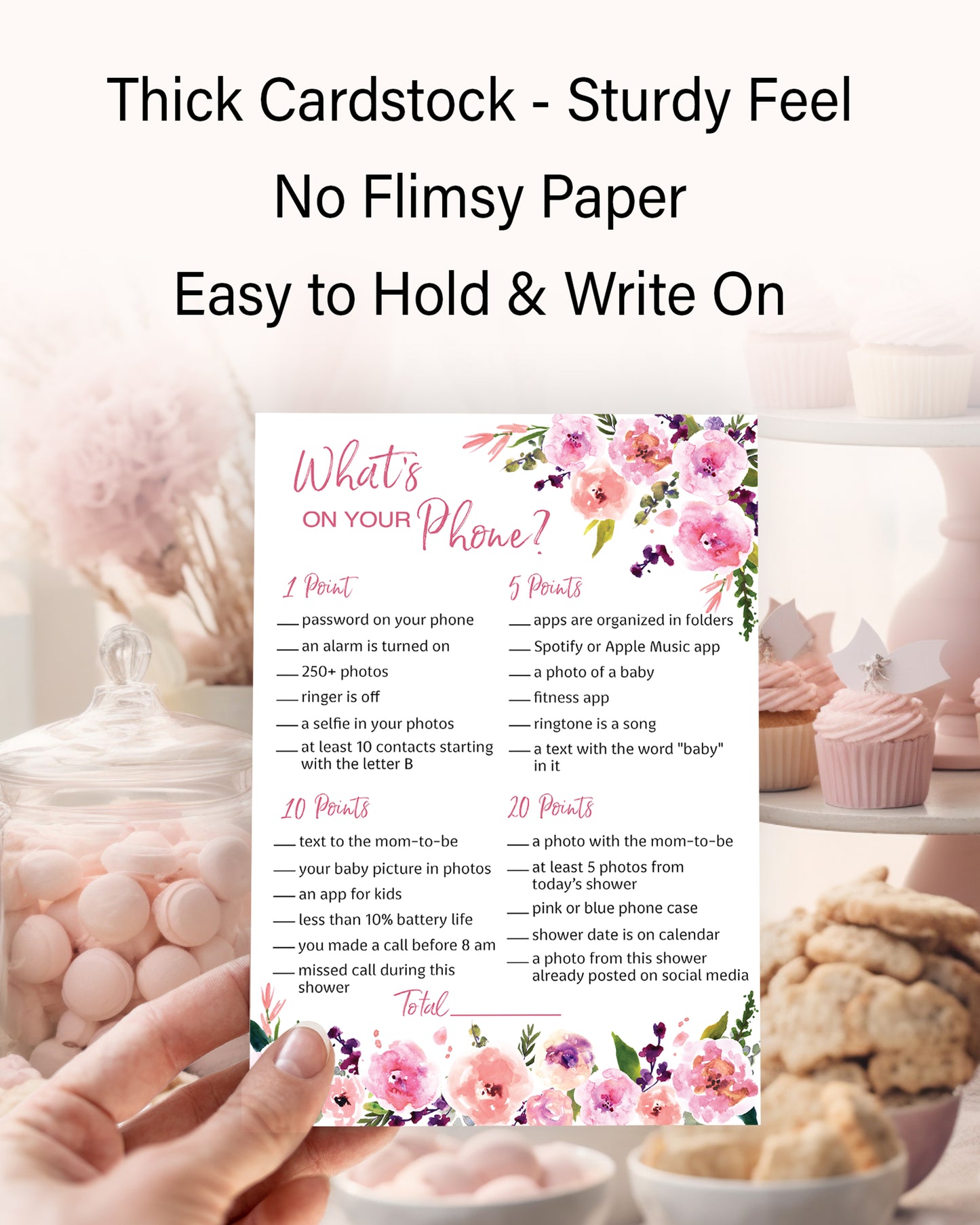 Floral Girl Baby Shower Game - What's On Your Phone • SET of 25