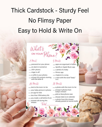 Floral Girl Baby Shower Game - What's On Your Phone • SET of 25