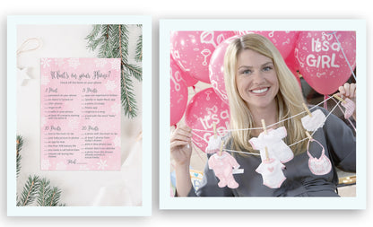 Snowflakes Baby Shower Game – What’s on Your Phone • Pack of 25 • Winter Wonderland Pink Girl Baby Shower Game