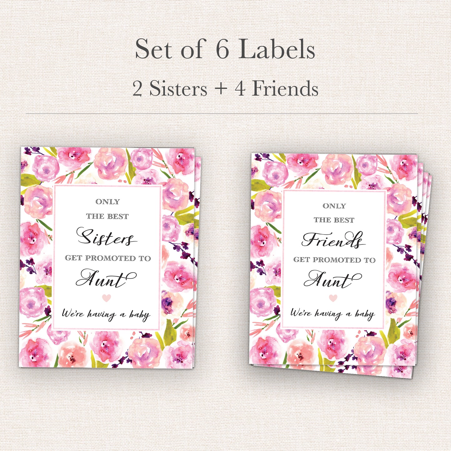 Pregnancy Announcement Wine Labels • Set of 6 • Aunt Reveal for Family & Friends (Final Sale)