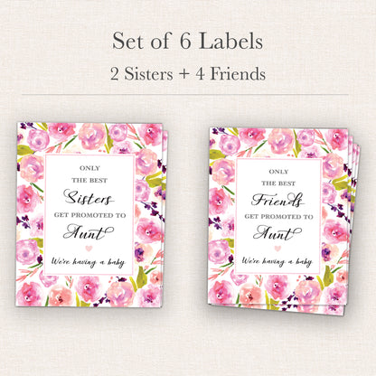 Pregnancy Announcement Wine Labels • Set of 6 • Aunt Reveal for Family & Friends (Final Sale)