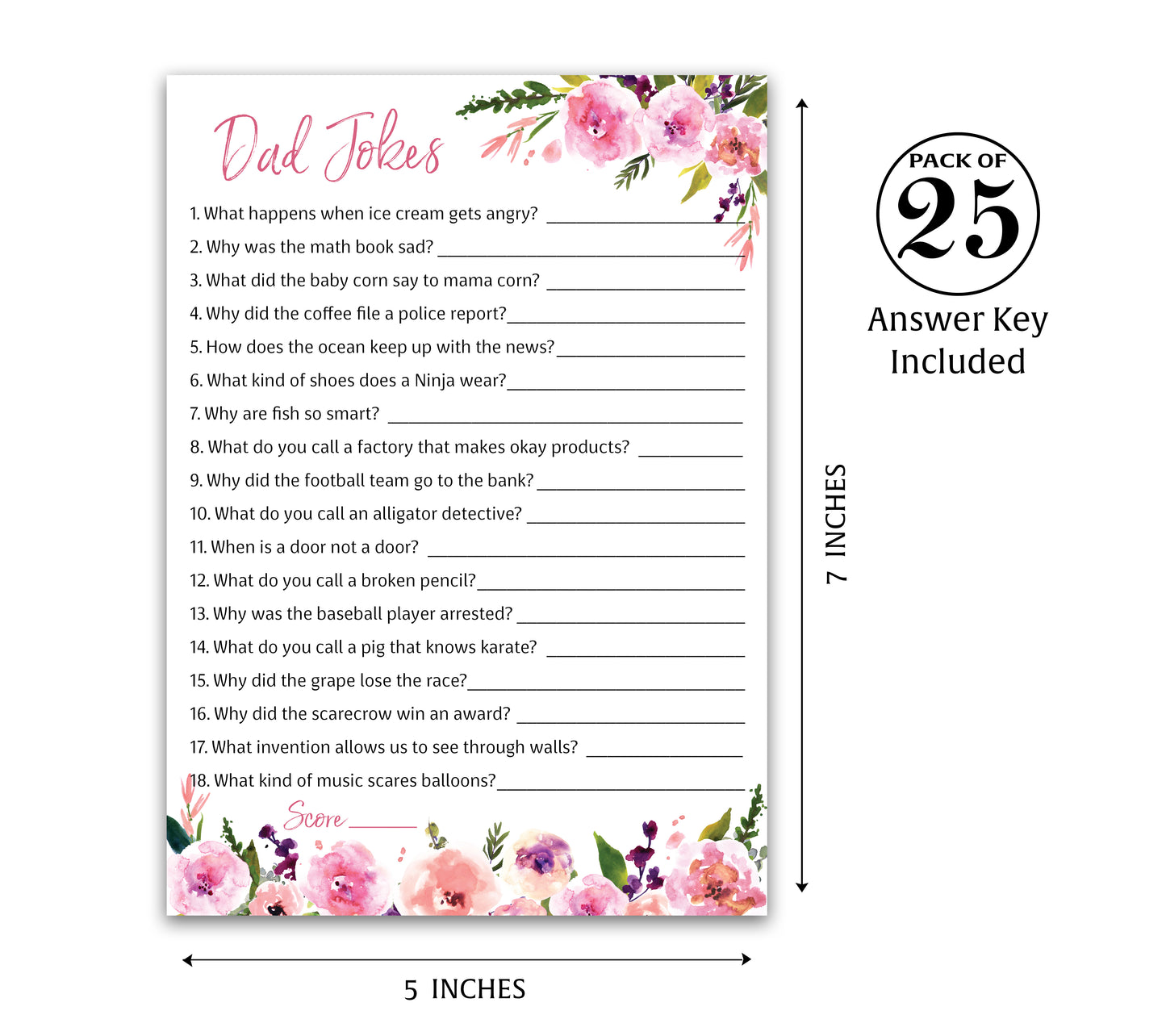 Floral Girl Baby Shower Game • DAD JOKES Games • Pack of 25
