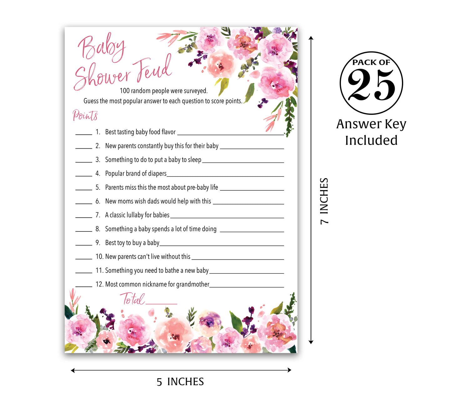 Floral Girl Baby Shower Feud Game • Pack of 25 • Baby Shower Games