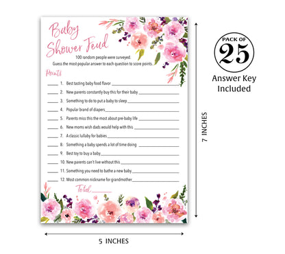 Floral Girl Baby Shower Feud Game • Pack of 25 • Baby Shower Games