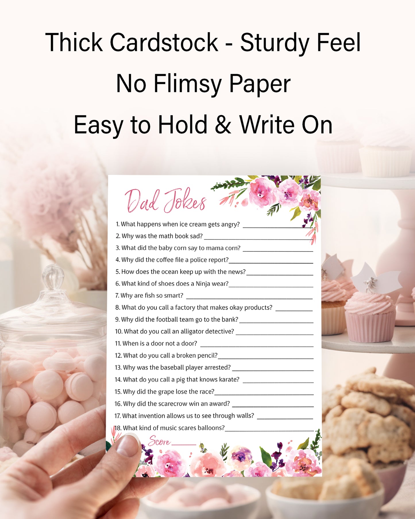 Floral Girl Baby Shower Game • DAD JOKES Games • Pack of 25