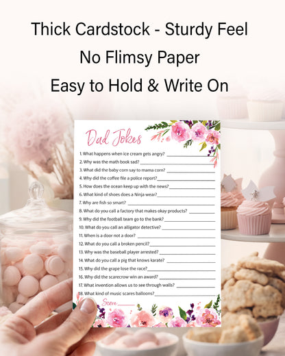 Floral Girl Baby Shower Game • DAD JOKES Games • Pack of 25