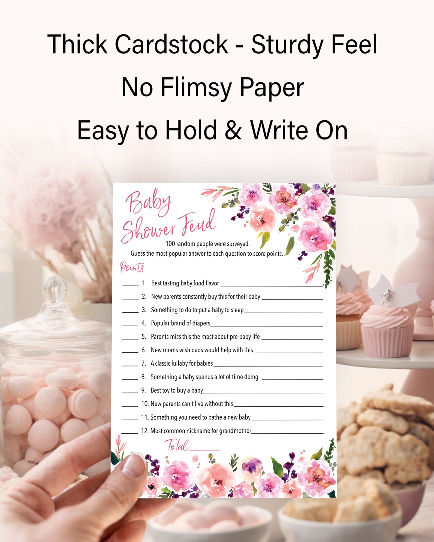 Floral Girl Baby Shower Feud Game • Pack of 25 • Baby Shower Games