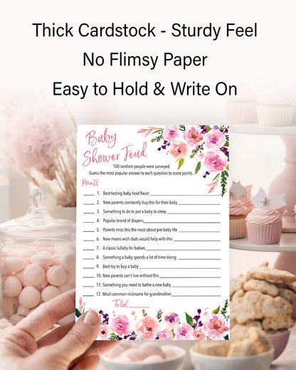 Floral Girl Baby Shower Feud Game • Pack of 25 • Baby Shower Games