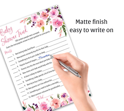 Floral Girl Baby Shower Feud Game • Pack of 25 • Baby Shower Games