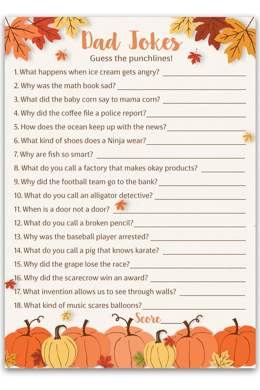 Little Pumpkin Baby Shower Game — Dad Jokes Edition — Pack of 25 — Funny Gender Neutral Co-ed Shower Activity