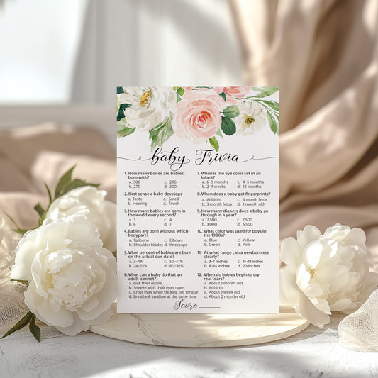 Blush Floral Baby Shower Game - Baby Trivia • SET of 25