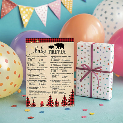 Lumberjack Baby Trivia • 25 Cards • Rustic Buffalo Plaid Baby Shower Game