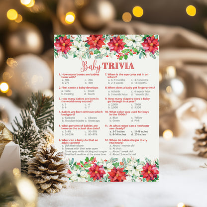Christmas Baby Shower Game, Baby Trivia – Pack of 25 – Gender Neutral Winter Theme Holiday Baby Facts Activity