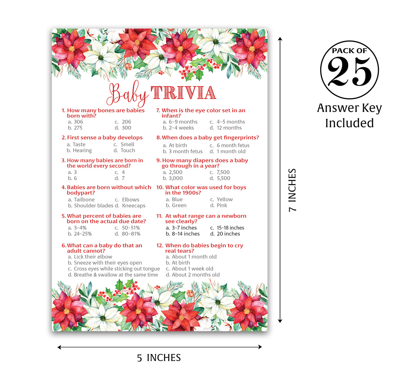 Christmas Baby Shower Game, Baby Trivia – Pack of 25 – Gender Neutral Winter Theme Holiday Baby Facts Activity