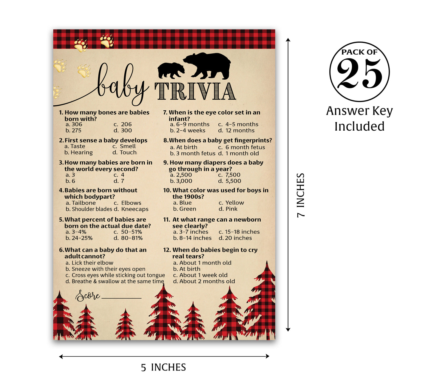 Lumberjack Baby Trivia • 25 Cards • Rustic Buffalo Plaid Baby Shower Game