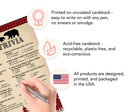 Lumberjack Baby Trivia • 25 Cards • Rustic Buffalo Plaid Baby Shower Game