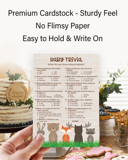 Woodland Animals Baby Shower Game - Baby Trivia • SET of 25