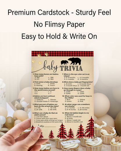 Lumberjack Baby Trivia • 25 Cards • Rustic Buffalo Plaid Baby Shower Game