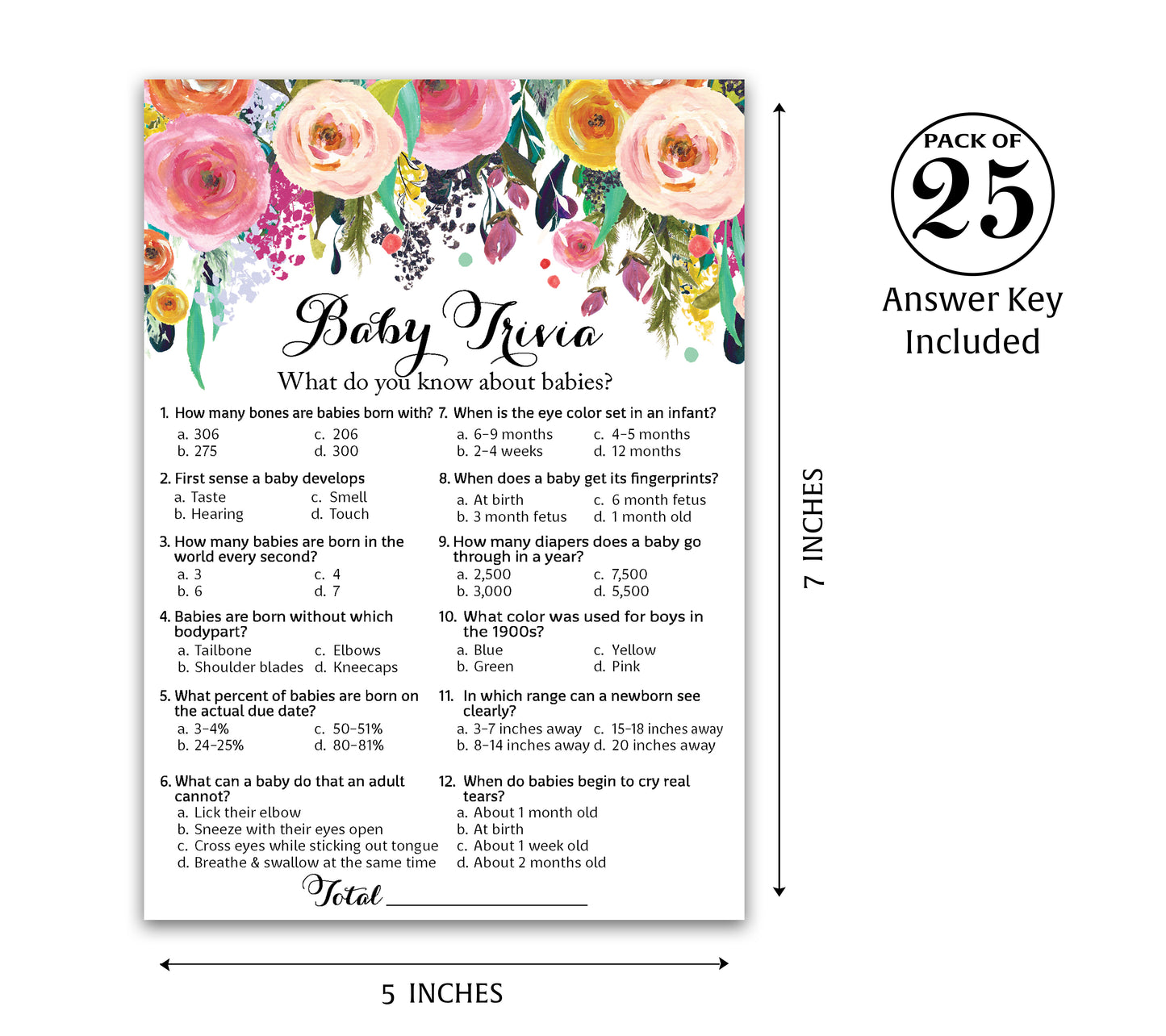 Garden Baby Shower Game - Baby Trivia • SET of 25