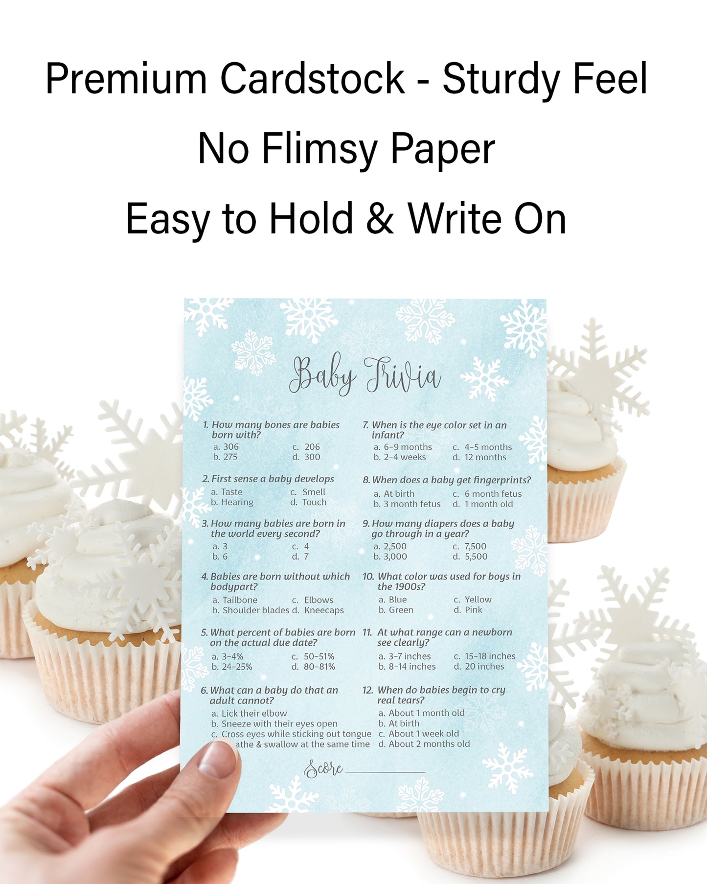 Snowflakes Boy Baby Shower Game Baby Trivia • Pack of 25 • Blue Winter Wonderland Theme