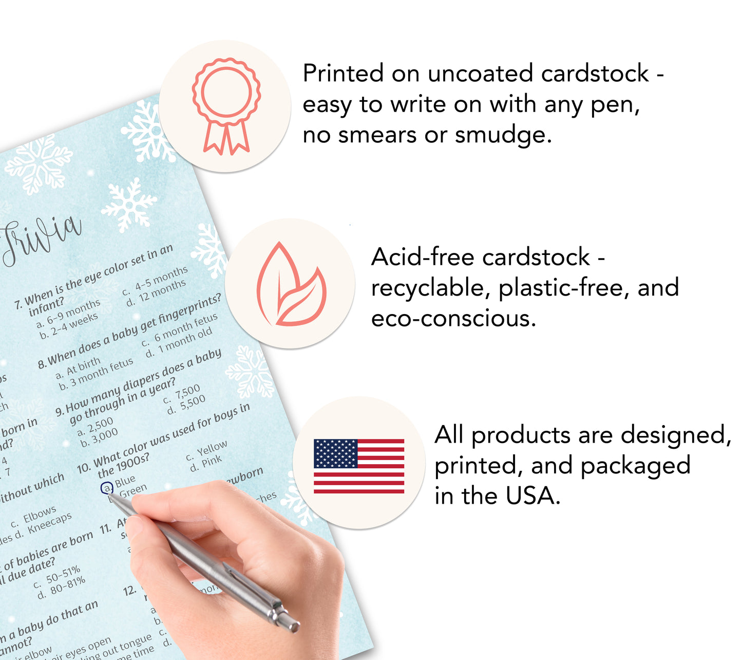 Snowflakes Boy Baby Shower Game Baby Trivia • Pack of 25 • Blue Winter Wonderland Theme