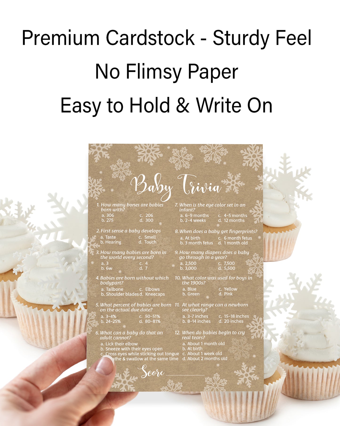 Snowflakes Baby Trivia Baby Shower Game • Pack of 25 • Gender Neutral Winter Wonderland