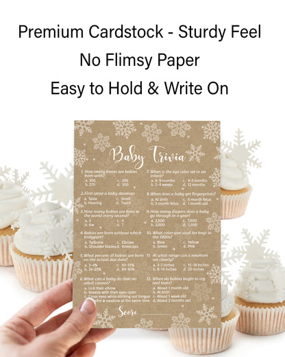 Snowflakes Baby Trivia Baby Shower Game • Pack of 25 • Gender Neutral Winter Wonderland