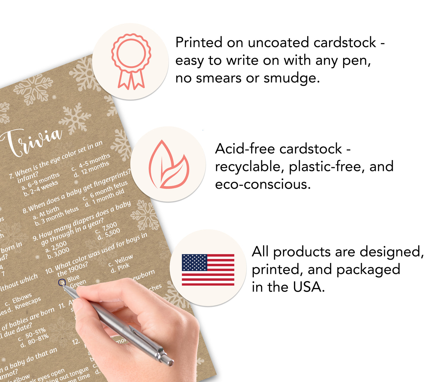 Snowflakes Baby Trivia Baby Shower Game • Pack of 25 • Gender Neutral Winter Wonderland