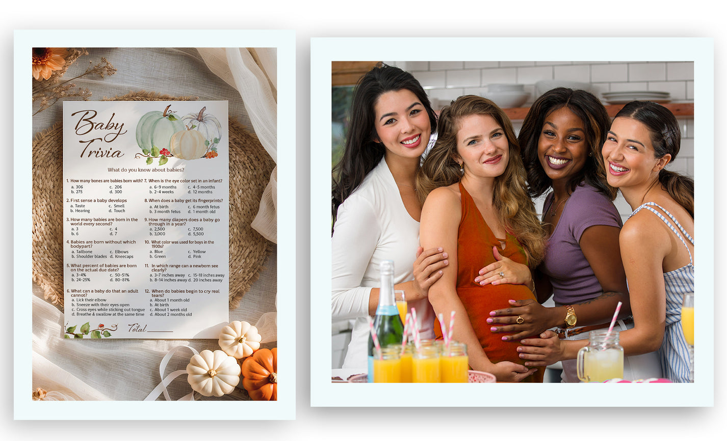 Baby Trivia Game Cards – Pack Of 25, Fall Pumpkin-Themed Baby Shower Game, Gender Neutral & Fun