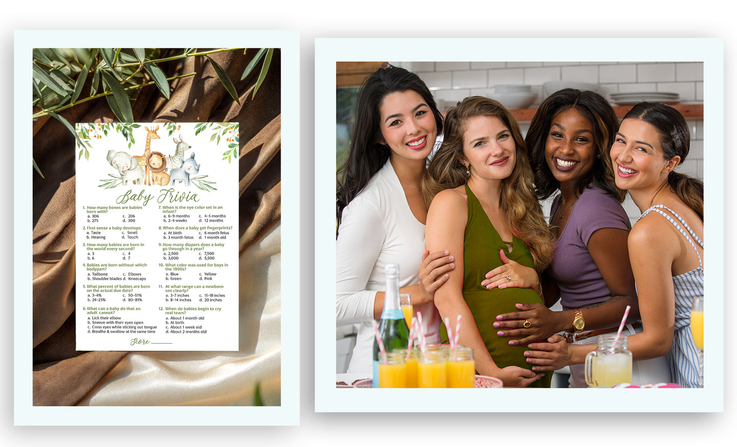 Safari Animals Baby Shower Game - Baby Trivia • SET of 25