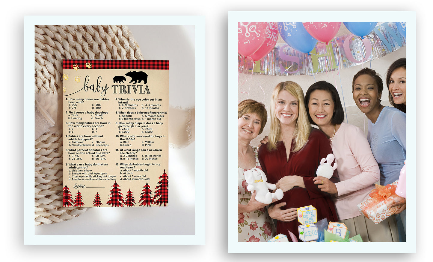 Lumberjack Baby Trivia • 25 Cards • Rustic Buffalo Plaid Baby Shower Game