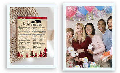 Lumberjack Baby Trivia • 25 Cards • Rustic Buffalo Plaid Baby Shower Game