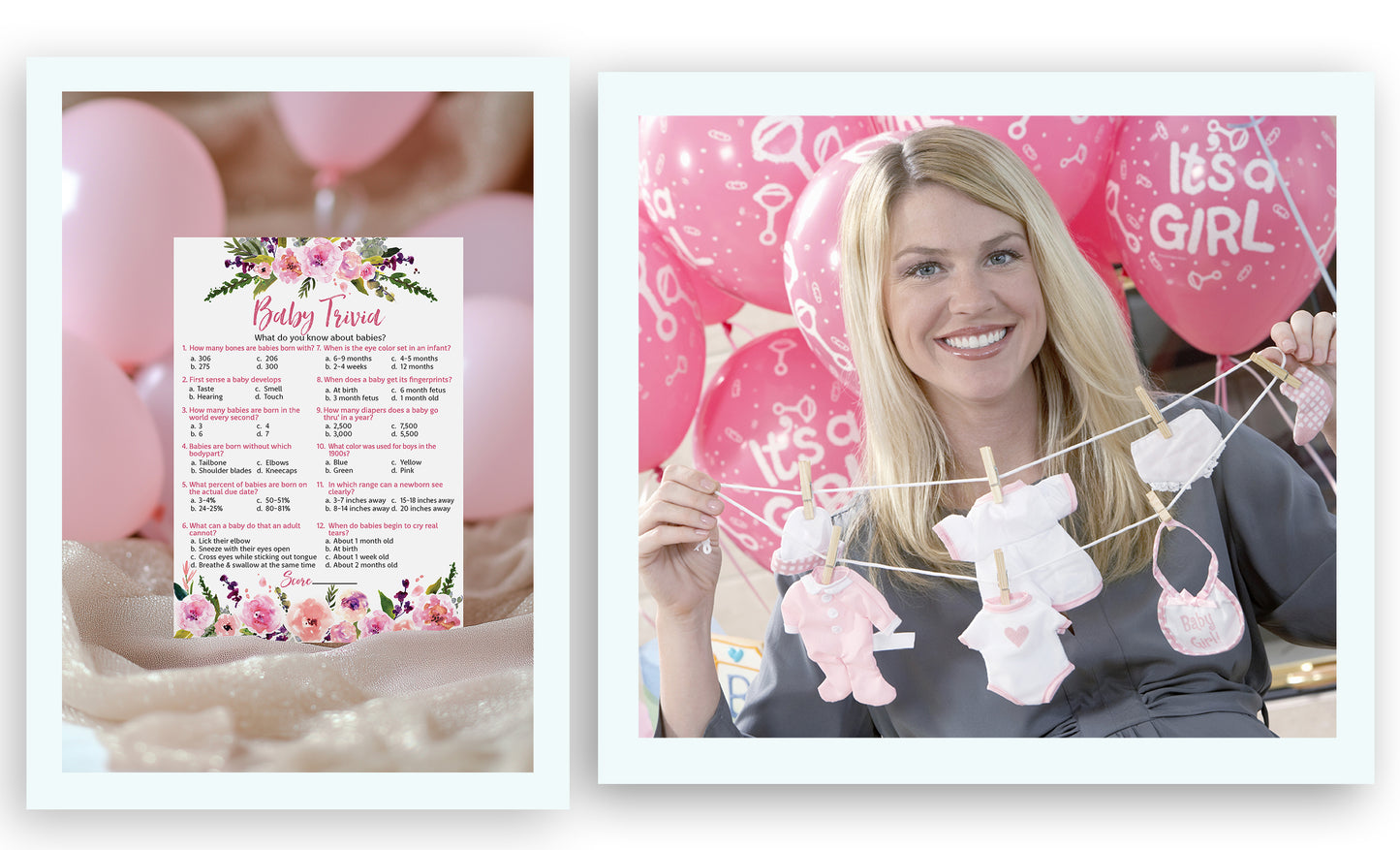 Floral Girl Baby Shower Game - Baby Trivia • SET of 25