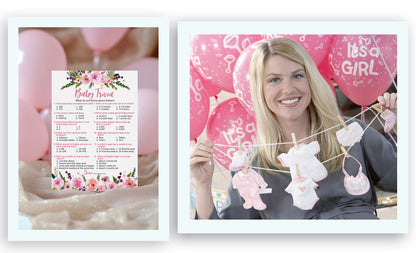 Floral Girl Baby Shower Game - Baby Trivia • SET of 25