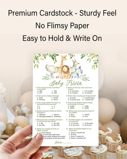 Safari Animals Baby Shower Game - Baby Trivia • SET of 25