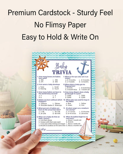 Nautical Baby Shower Game • Baby Trivia • Pack of 25 - Printed