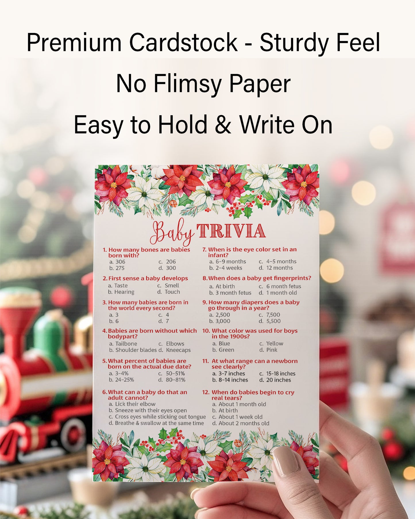 Christmas Baby Shower Game, Baby Trivia – Pack of 25 – Gender Neutral Winter Theme Holiday Baby Facts Activity