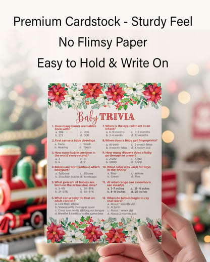 Christmas Baby Shower Game, Baby Trivia – Pack of 25 – Gender Neutral Winter Theme Holiday Baby Facts Activity