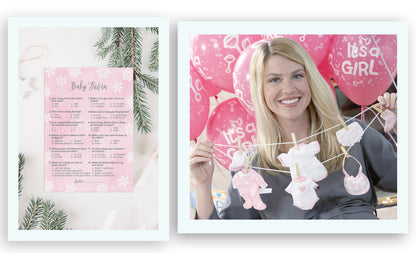 Snowflakes Baby Trivia Baby Shower Game • Pack of 25 • Pink Winter Wonderland Theme