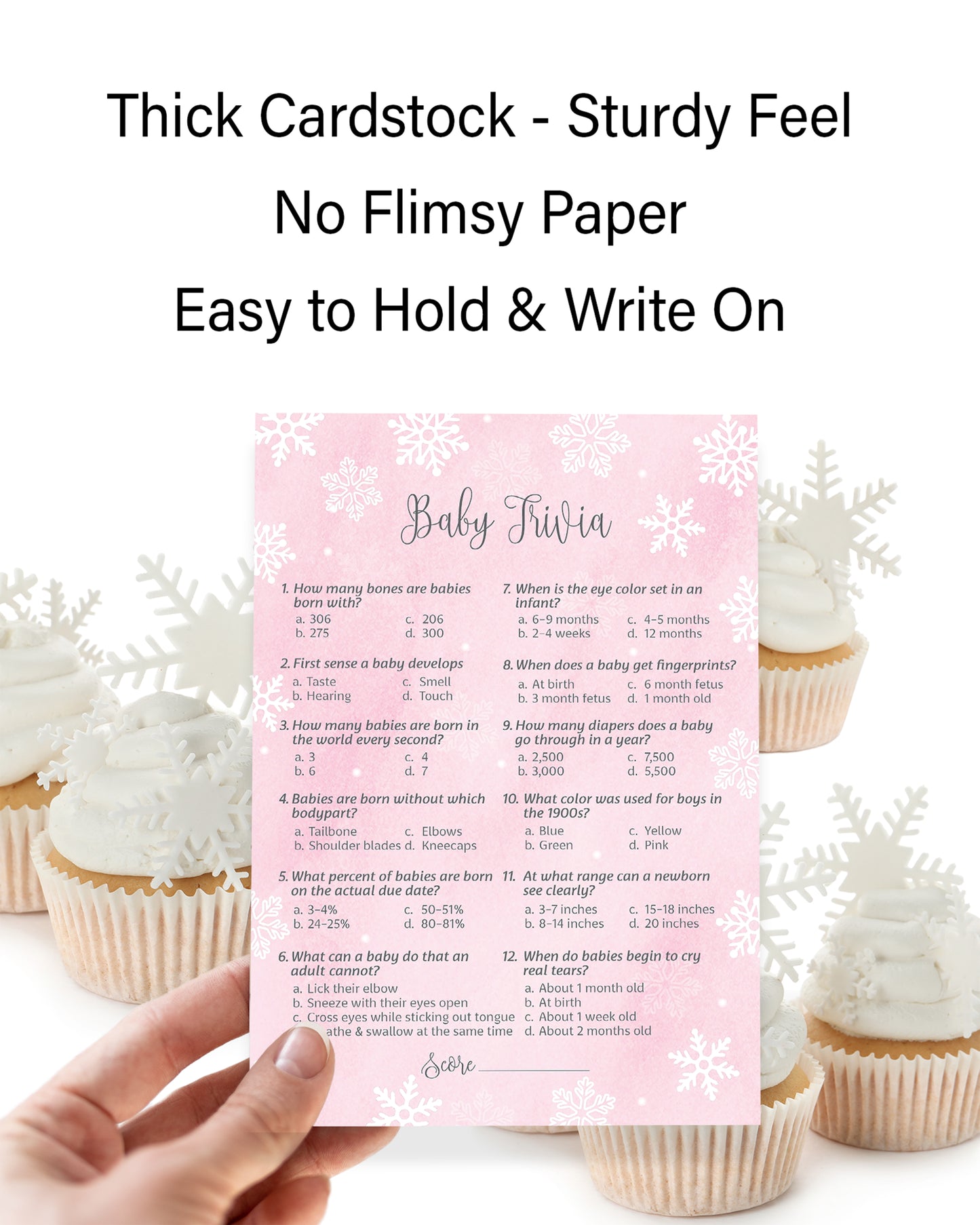 Snowflakes Baby Trivia Baby Shower Game • Pack of 25 • Pink Winter Wonderland Theme