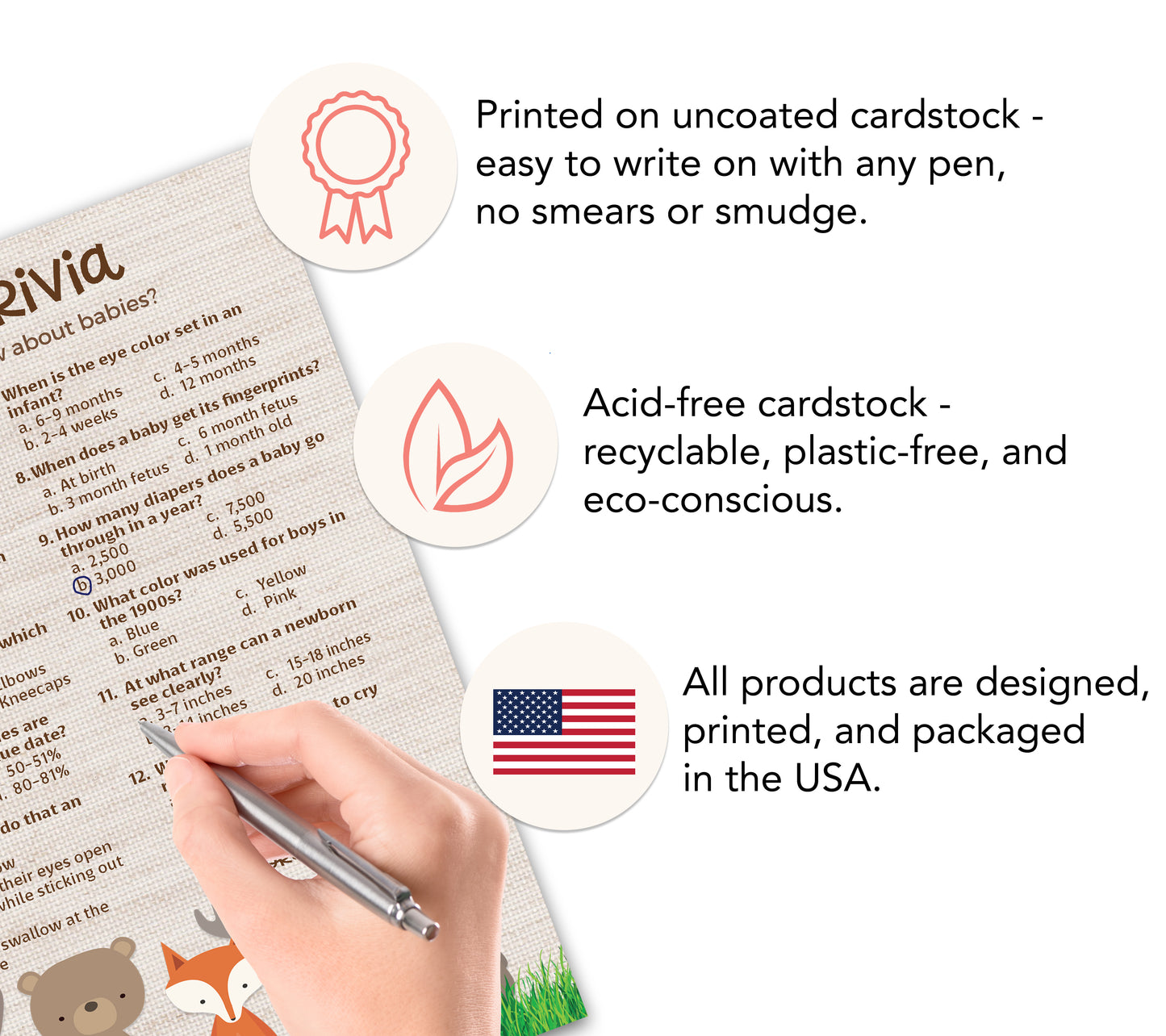 Woodland Animals Baby Shower Game - Baby Trivia • SET of 25