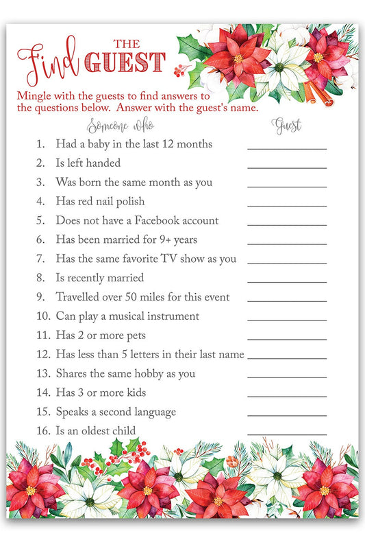 Christmas Baby Shower Game – “Find the Guest” – Pack of 25 Cards – Fun Holiday Icebreaker & Quiz Game for Xmas Baby Showers
