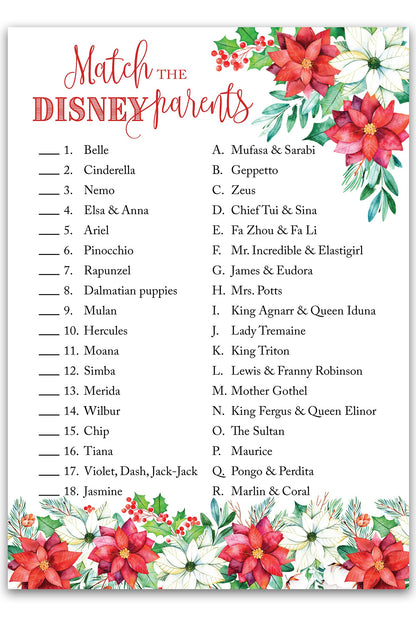 Christmas Baby Shower Game – Disney Parent Match – 25 Pack | Fun Holiday Baby Shower Activity & Xmas Party Game