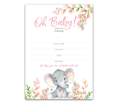 Oh Baby Floral BABY GIRL Blank Fill-in Baby Shower INVITES - Pack of 25