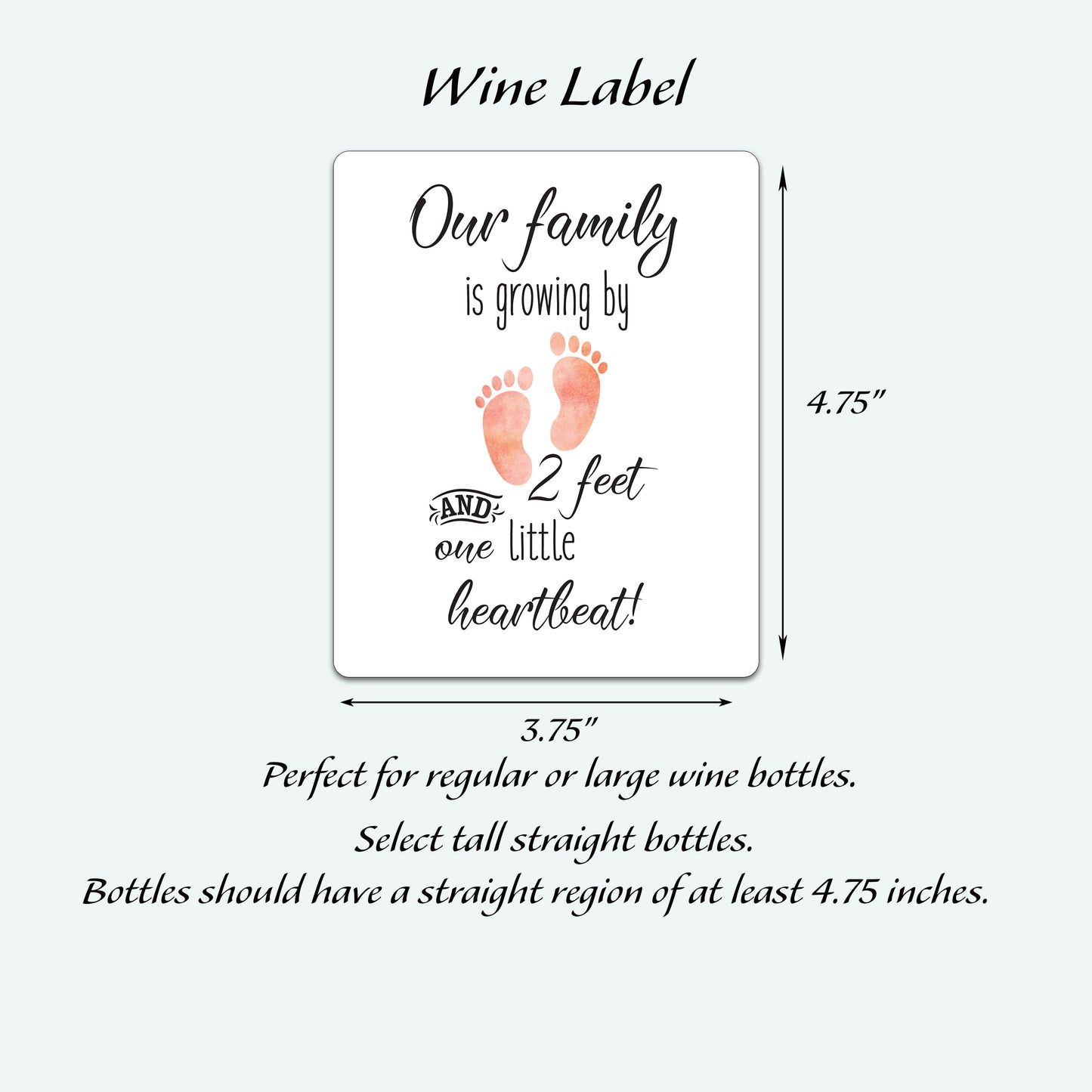 Pregnancy Announcement Wine Labels - 2 Feet & 1 Little Heartbeat • GENDER NEUTRAL • SET of 6