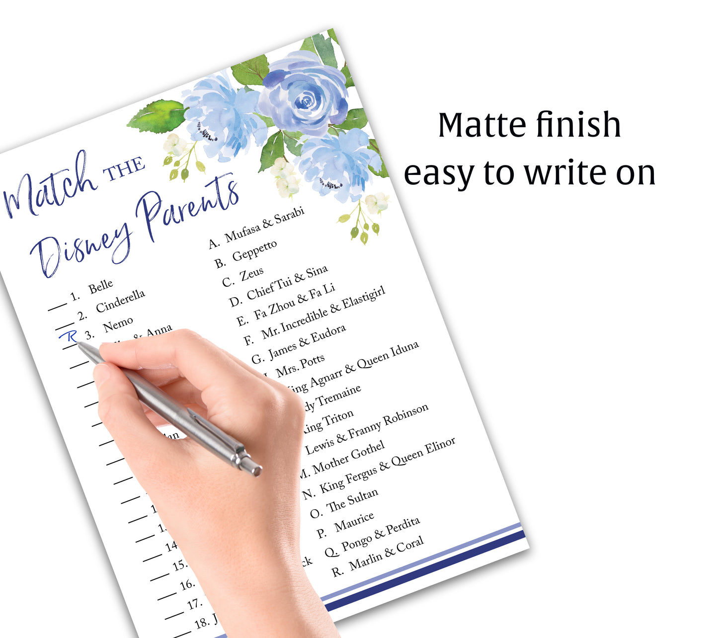 Blue Floral Garden Boy Baby Shower Game - Disney Parent Match • SET of 25