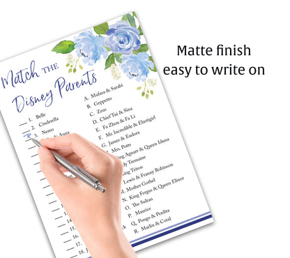 Blue Floral Garden Boy Baby Shower Game - Disney Parent Match • SET of 25
