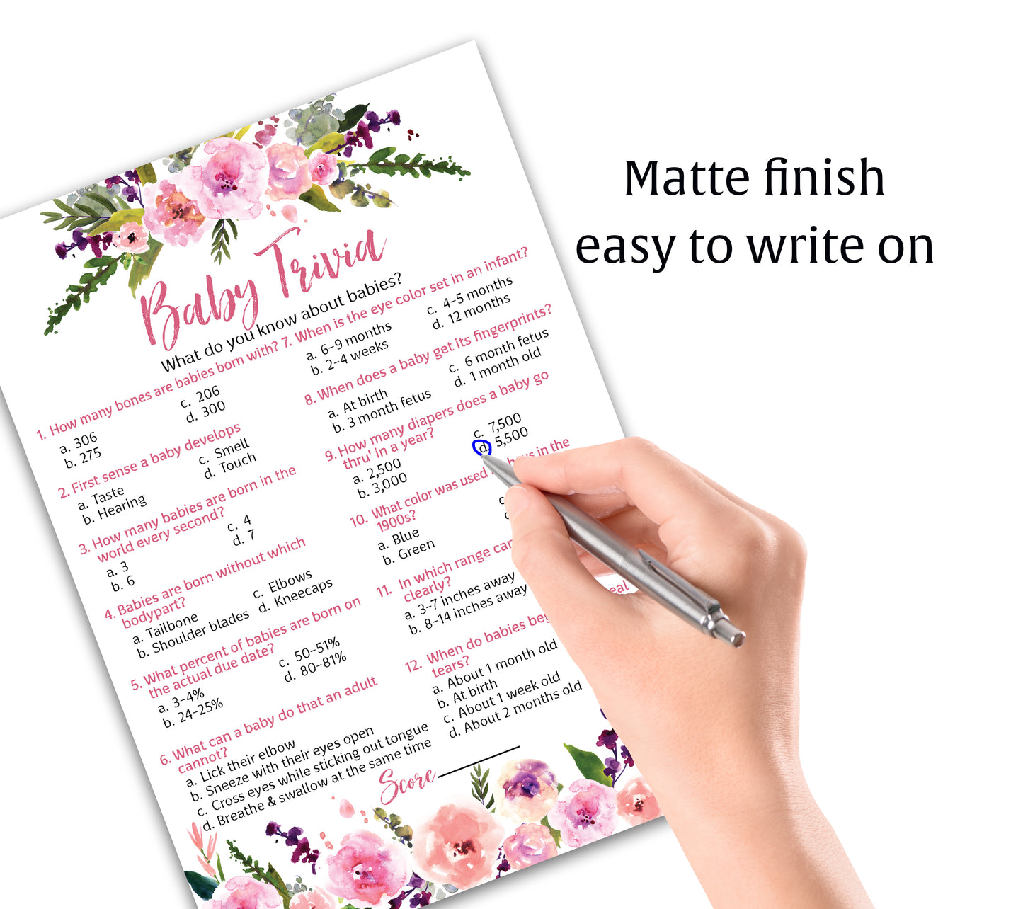 Floral Girl Baby Shower Game - Baby Trivia • SET of 25