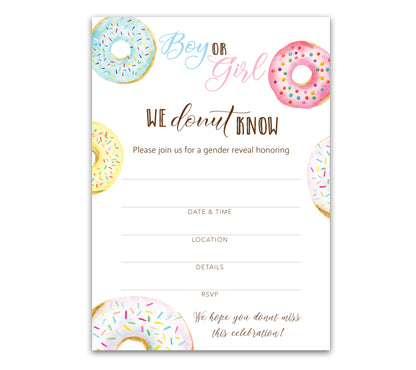 Donut Gender Reveal Baby Shower Party Invitations — Pack of 25